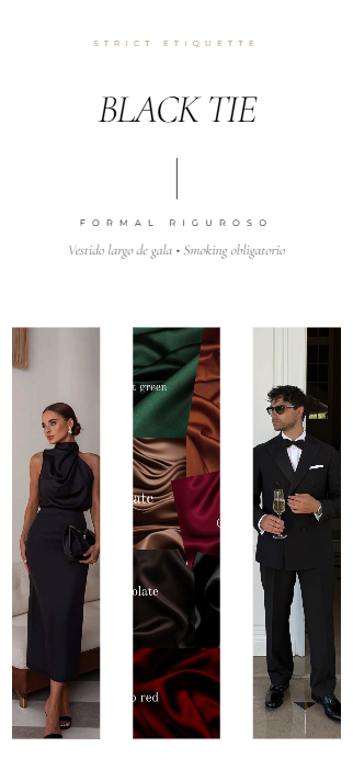 Ejemplo de sección de Dress Code Black Tie en invitación digital