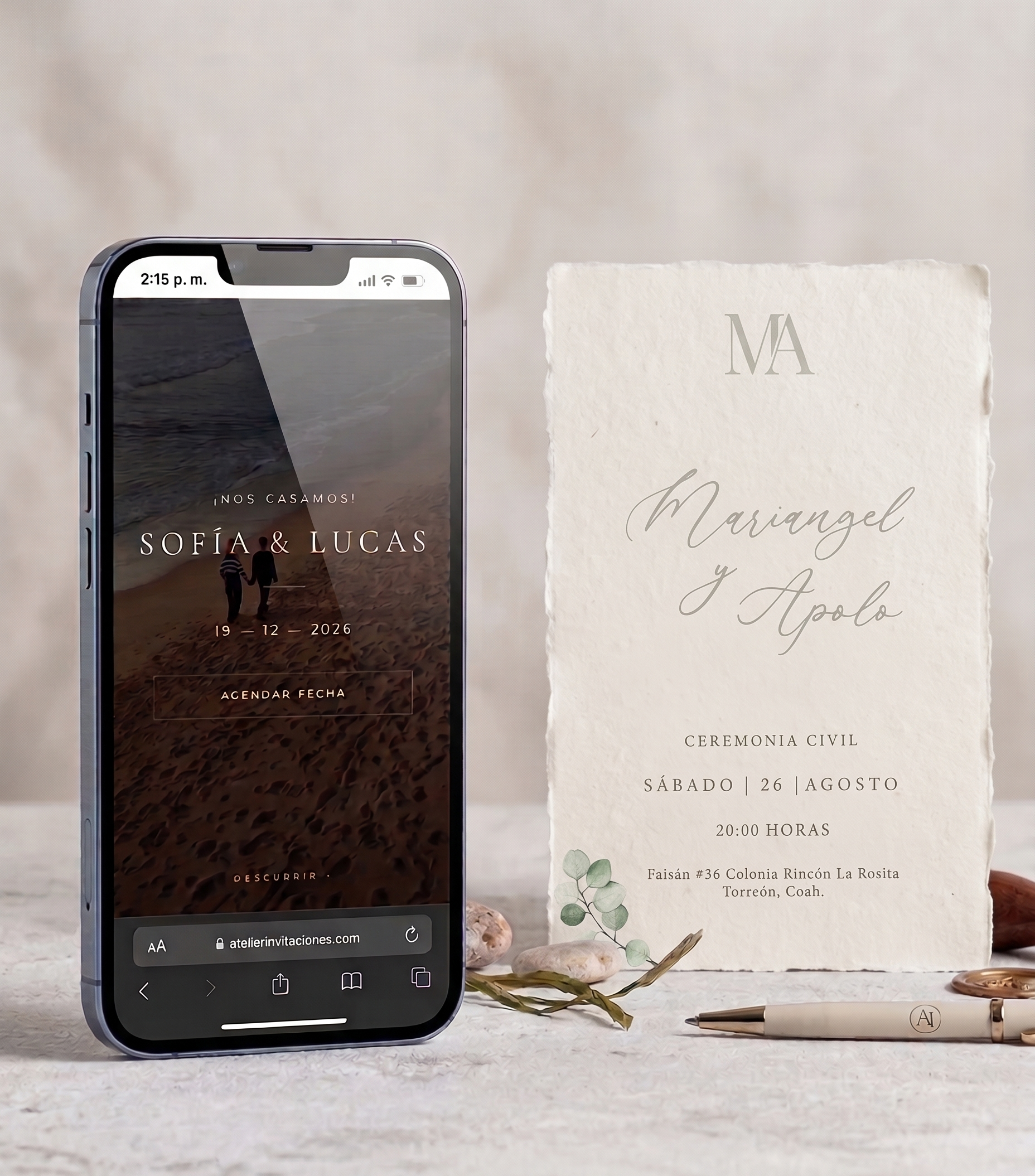 Comparación entre invitación digital de boda y tarjeta impresa en papel